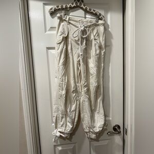 Free People Cream Rope-Tie Cargo Joggers